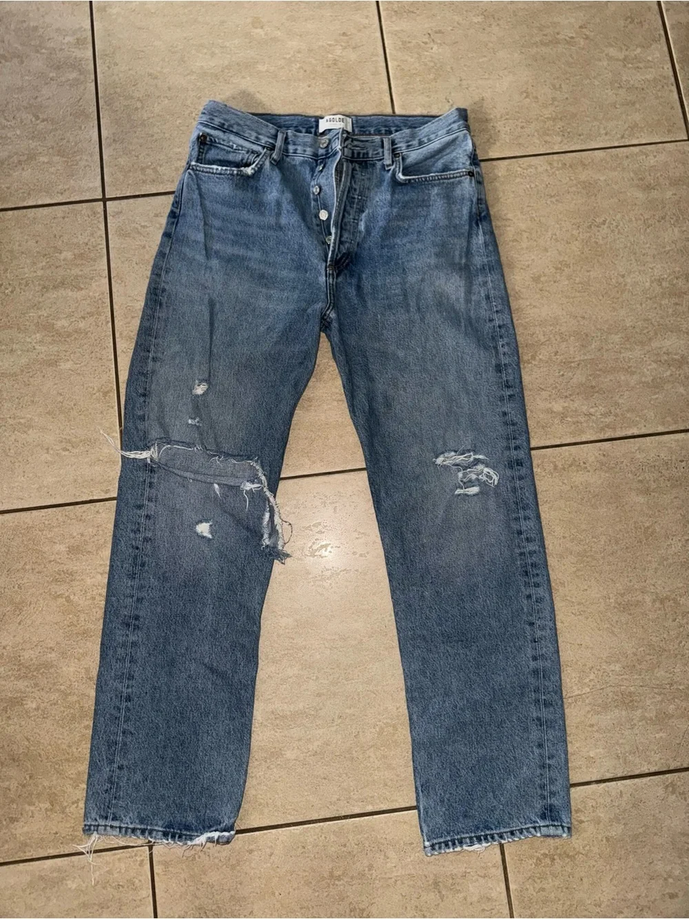 Agolde Women's Straight Distressed Blue Jeans